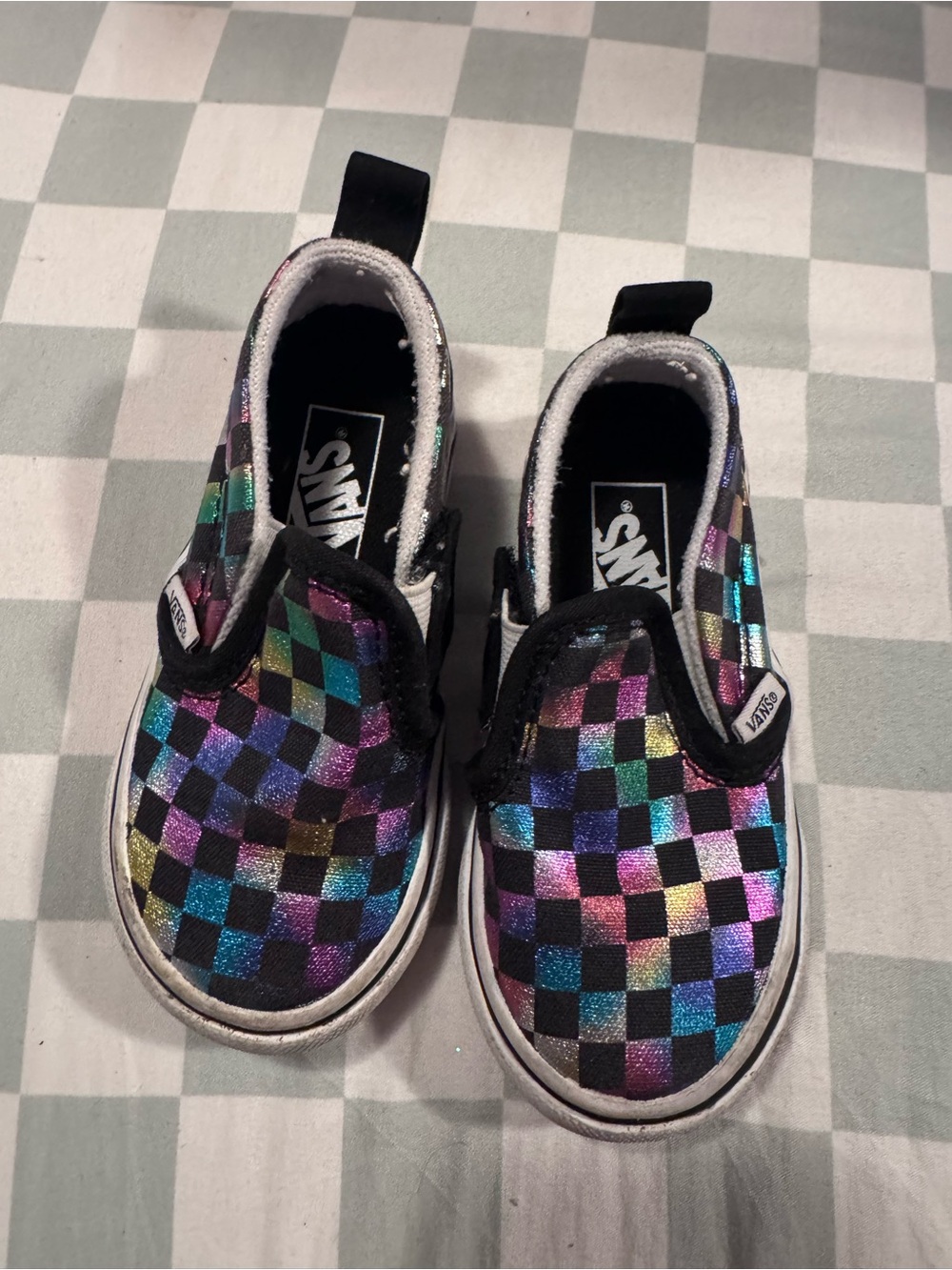 Vans Kids Slip-On Shoes - Iridescent Rainbow Checkerboard